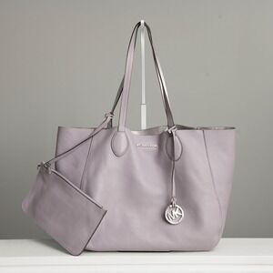 Michael Kors Reversible Tote Purse & Wristlet Lavender Leather & Metallic Silver